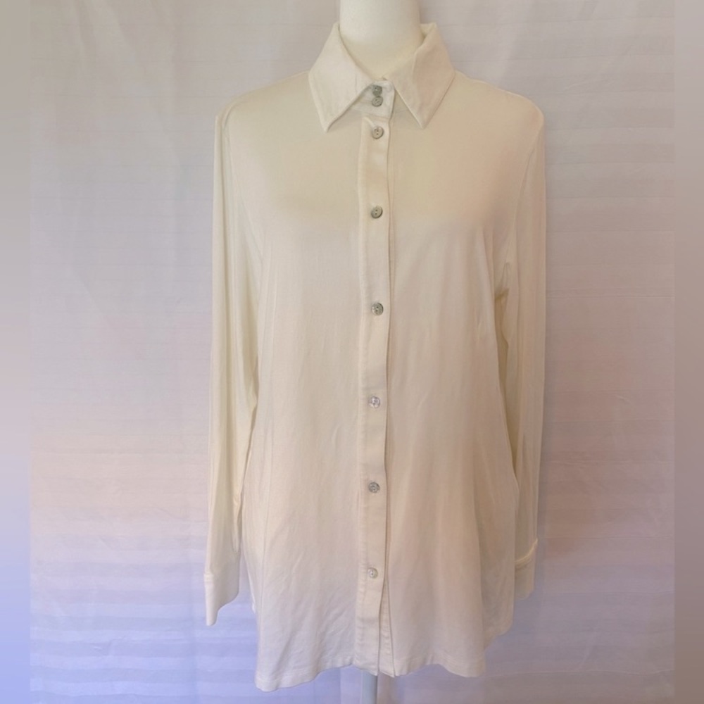Madeleine Women's Ivory Button Up Long Sleeve Blouse Medium Minimalist Corpcore